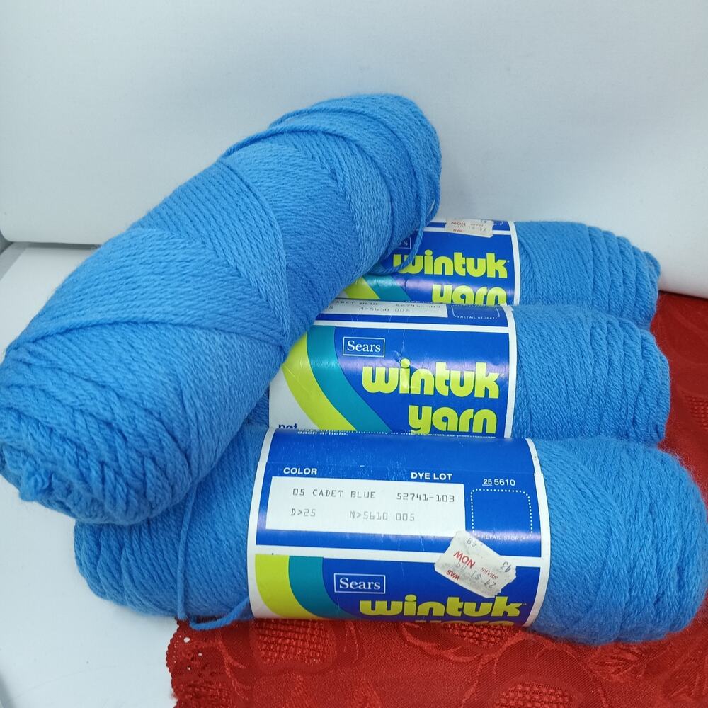 4X Skeins 4 Ply Wintuk Orlon Acrylic 4 Oz Black Knitting Worsted Yarn Cadet Blue